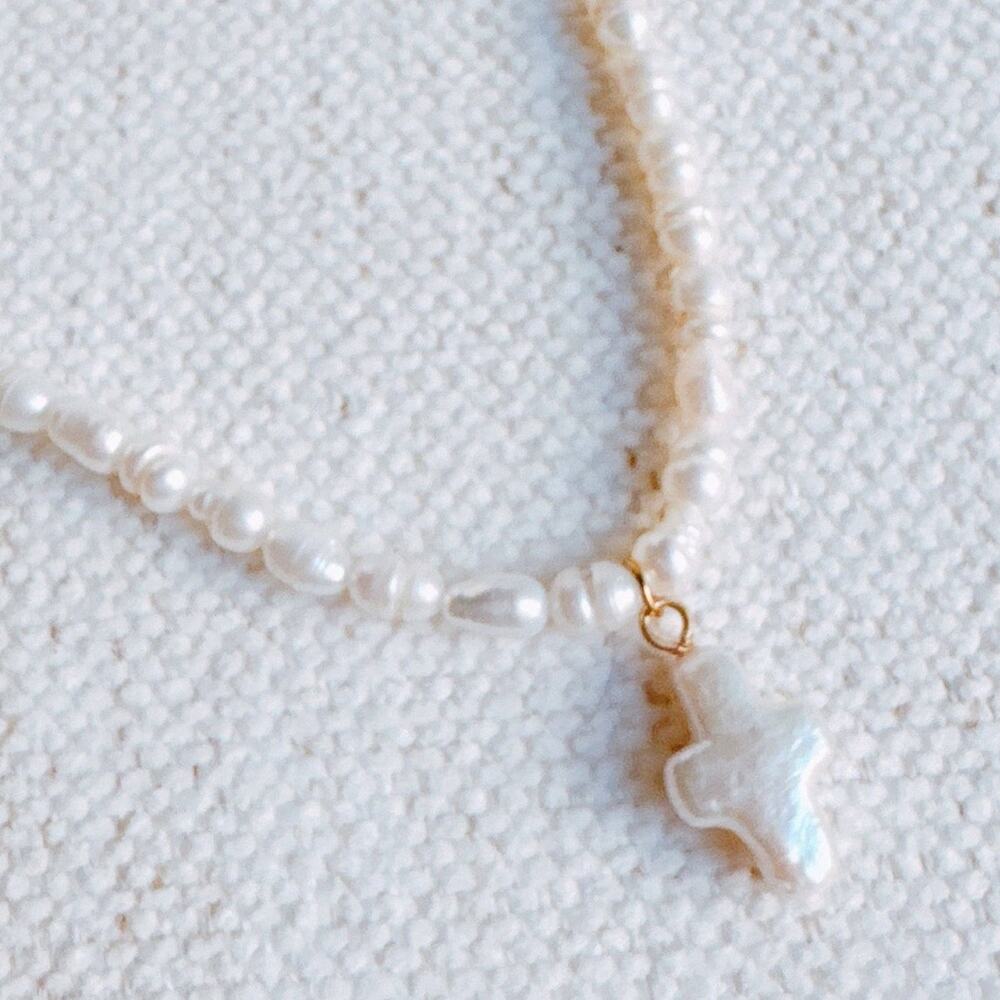 Genuine Freshwater Pearl Cross Necklace | 18k Gold Plated